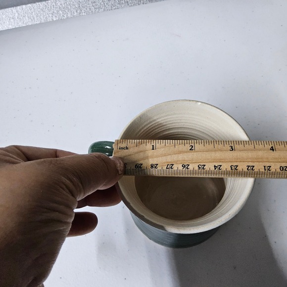 Handmade‎ Pottery Mugs Set of 2 Green Beige Ceramic Coffee Tea Cup Artist Sig - Picture 8 of 9